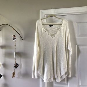 American Eagle lace up sweater in off white
